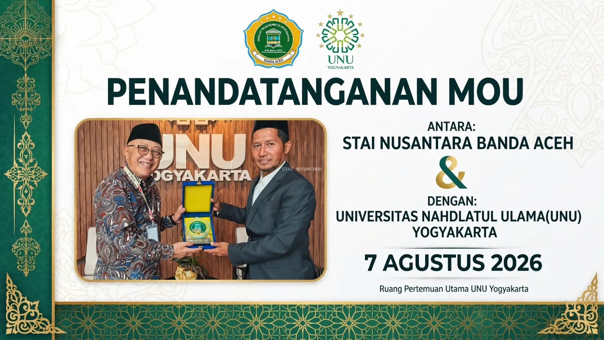 Sinergi Aceh–Yogyakarta, STAI Nusantara dan UNU Resmi Bermitra